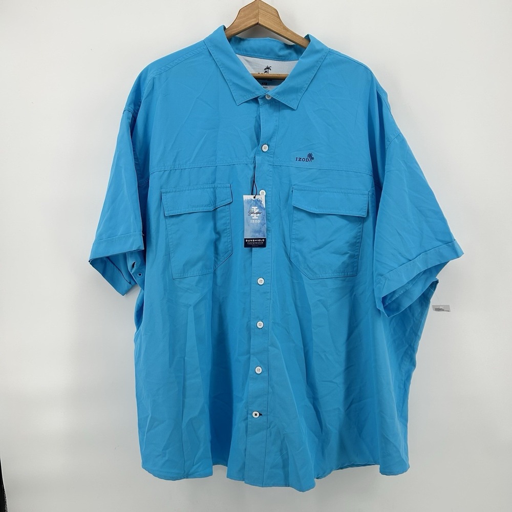 Izod Saltwater Fishing Shirt Mens 4XB Blue Vented‎ Camp Hiking Sunshield UPF NWT